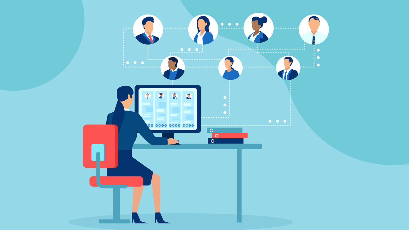 cartoon business woman at desk