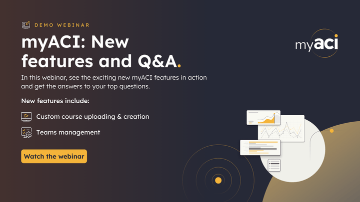 Graphic with information about an on-demand webinar titled myACI: New features and Q&A