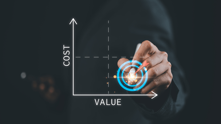 finger pointing to a chart showing cost versus value of training