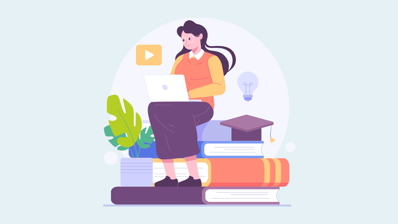 Drawing of a student studying Linux+ on a laptop