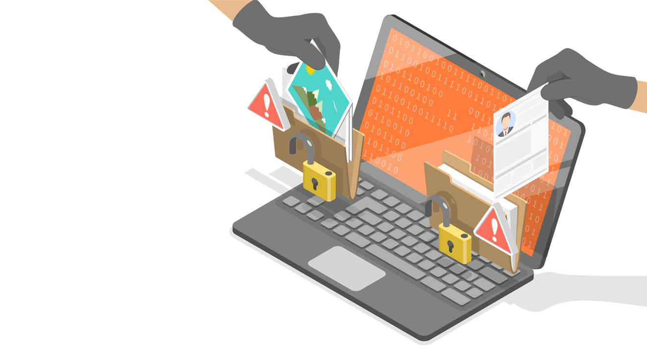 laptop open with hacker images