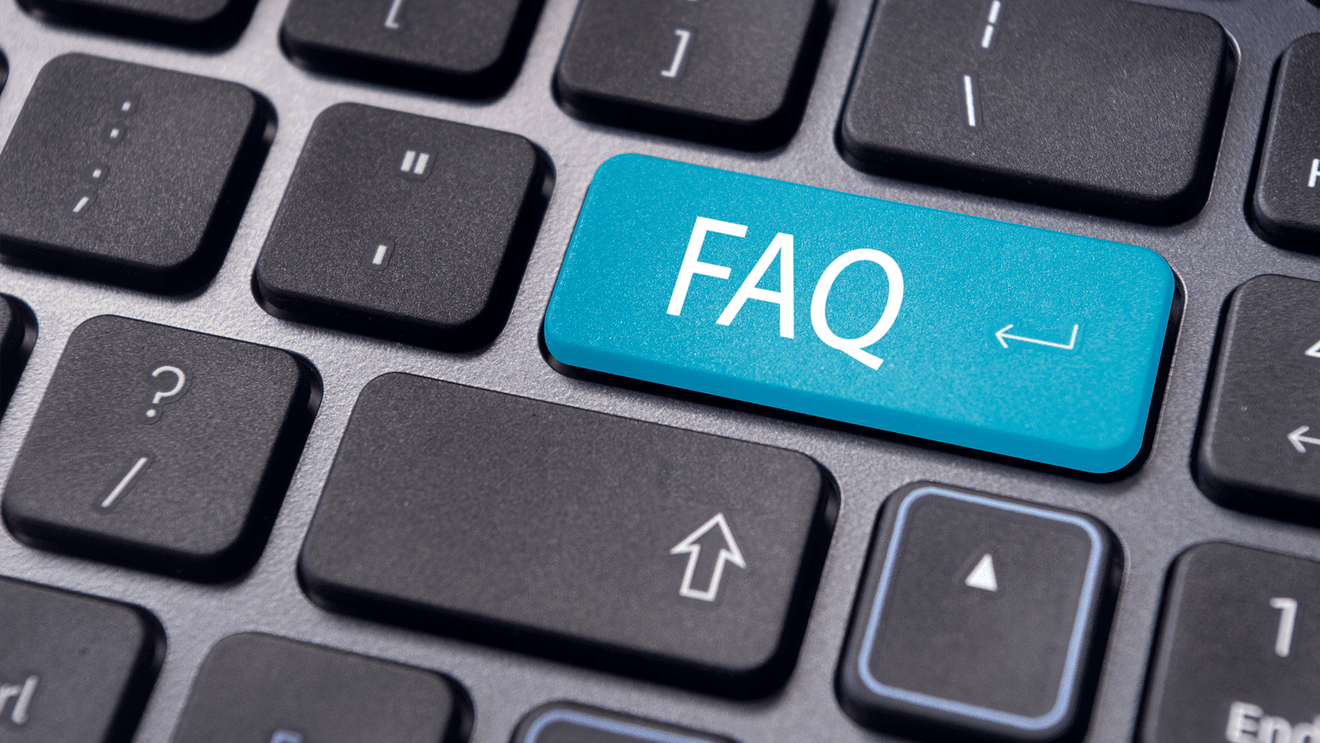 keyboard focused on blue faq button