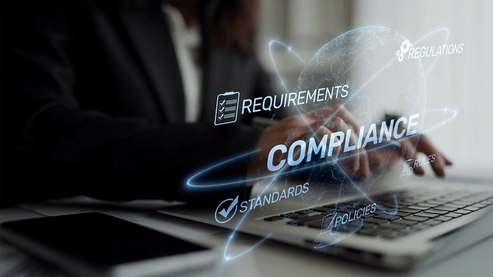 A set of hands typing on a laptop with words representing yearly CPE planning floating over them