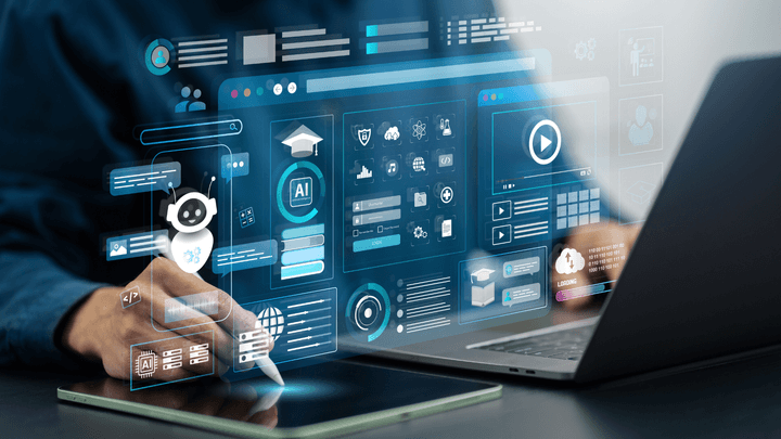 AI icon hovering over keyboard