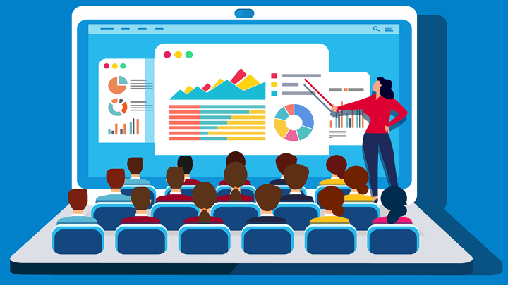 cartoon image of laptop that is a classroom